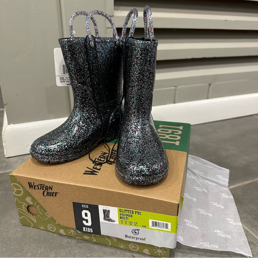 NWT Western Chief Toddler Multi Glitter Rain boots Size 9